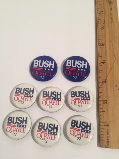 Lot de 8 George H.W. Boutons épinglés de campagne Bush/Dan Quayle 1992 (A9)