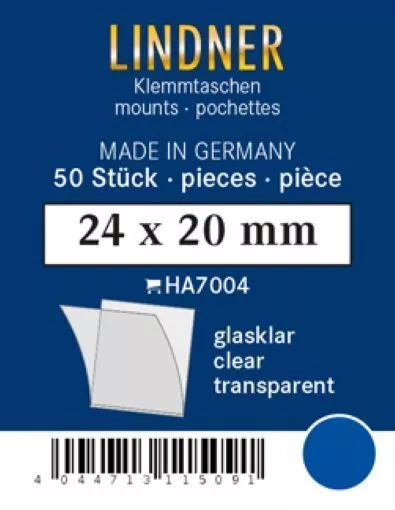 Lindner Klemmtaschen-Zuschnitte Klar 24 x 20 mm (50 Stück) HA7004 Neu