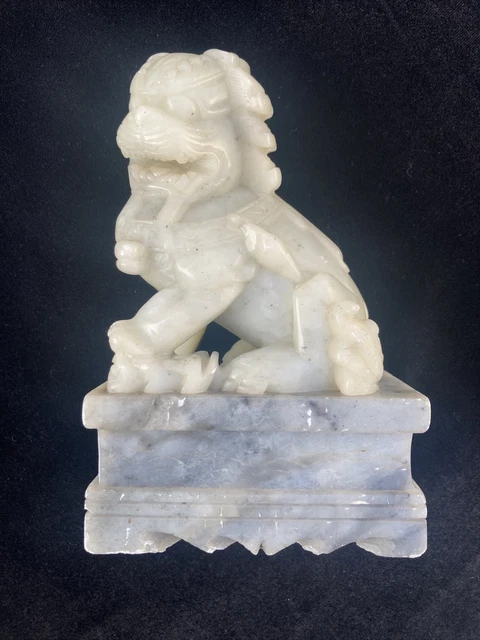 Vintage Chinese Stone Marble Foo Fu Dog Guardion Lion Statue 15cm Sculpture 6”