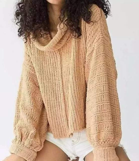 Free People Be Yours Pullover Cowl Neck in Camel Tan Sweater Women's Size S