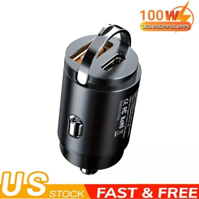 100W USB Fast Car Charger Type-C Fast Charging Cigarette Dual Socket Adapter