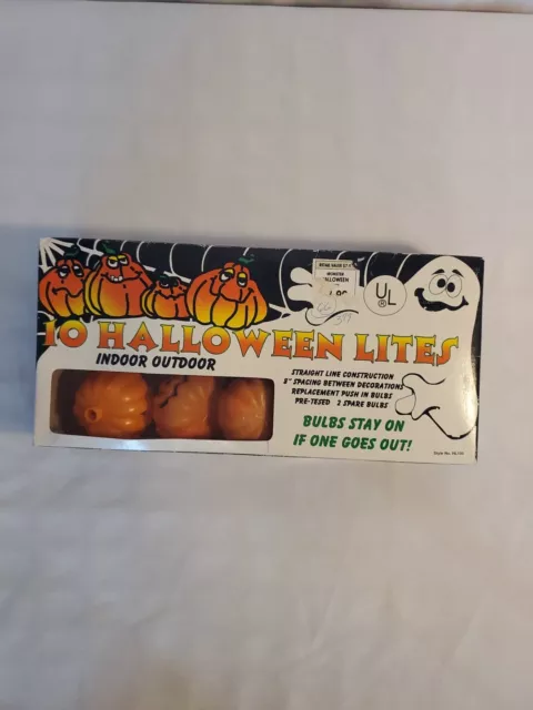 VTG Halloween Jack O Lantern Stake 10 String Lights Lite Blow Mold Pumpkins