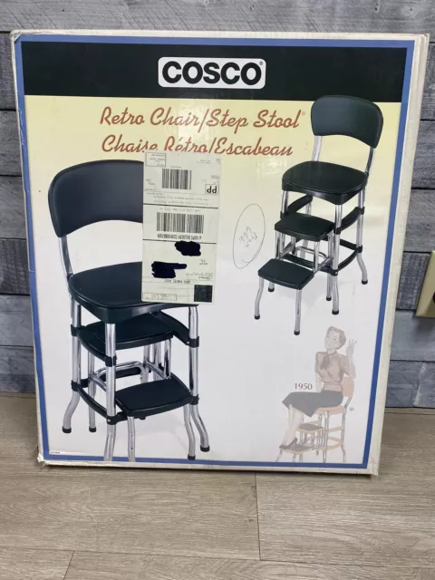 Cosco 1950 Style Black Retro Counter Chair / Step Stool New In Box O9