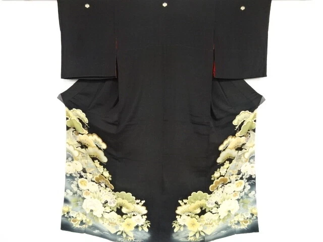 40751# Japanese Kimono / Antique Tomesode / Embroidery / Kinsha / Pine & Kik