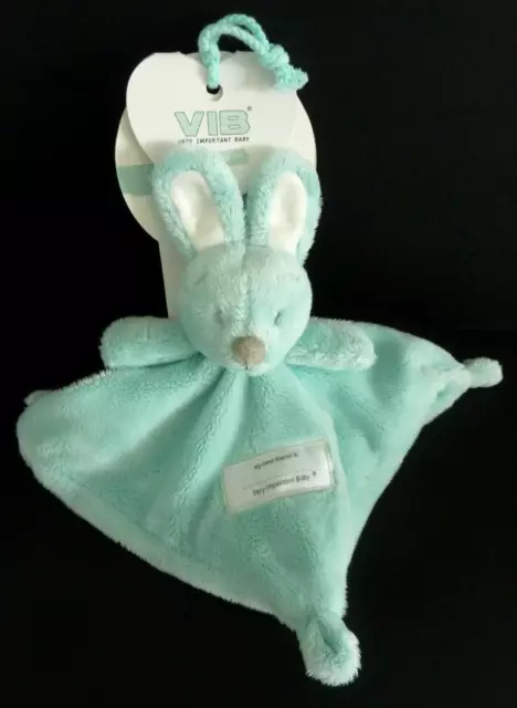 A. DOUDOU PLAT VIB LAPIN bleu blanc gris Very Important Baby carré - 100% NEUF