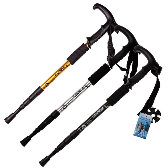TELESCOPIC HIKING STICKS Ultralight Climbing Canes Bent Handle Outdoor