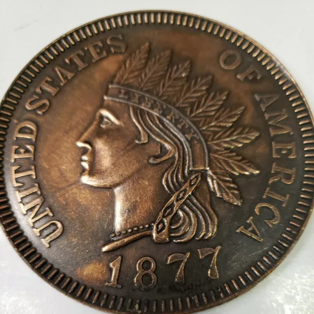 Vintage Oversized 3" 1877 Novelty Indian Head Penny Large Cent Coin One Cent