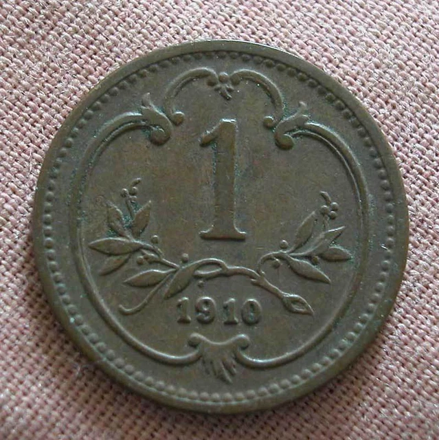 Austria - Bronze 1 Heller 1910 -Km # 2800 V.f