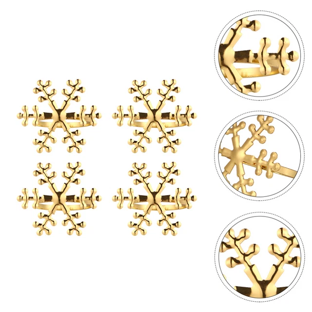 12 Ronds De Serviette Noël - Motifs Flocon De Neige Et Sapin - Doré - Alliage Strass - Décoration Table Fête