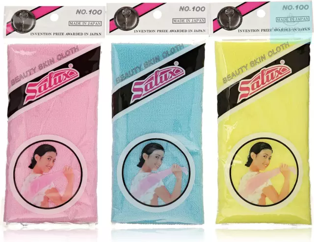 Salux Nylon japanische Schönheit Haut Bad Waschtuch/Handtuch 3 blau gelb und rosa