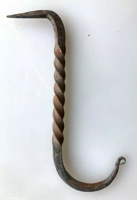 Antique WROUGHT IRON Twist BEAM HOOK 7.5 inches Farm Forged Rustic Plant Hanger