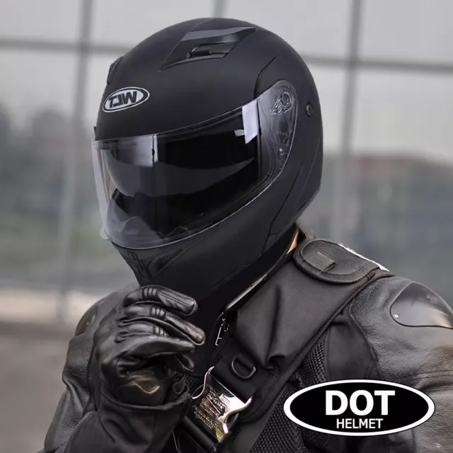 New DOT Motorcycle Modular Flip Double Visor Adult Full Face Helmet Matte Black