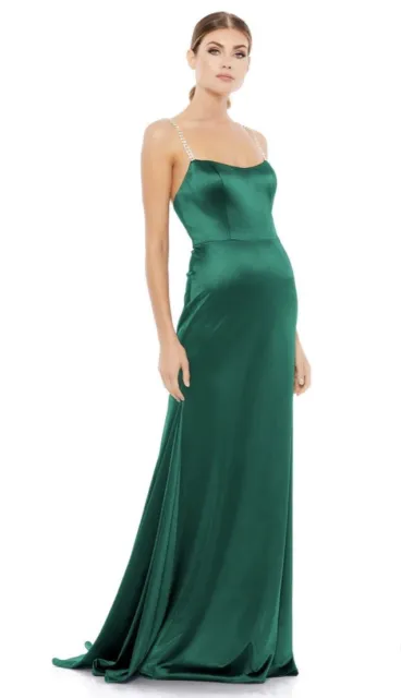 Mac Duggal CHARMEUSE RHINESTONE STRAP TRUMPET GOWN NWT size 2 green (12428)