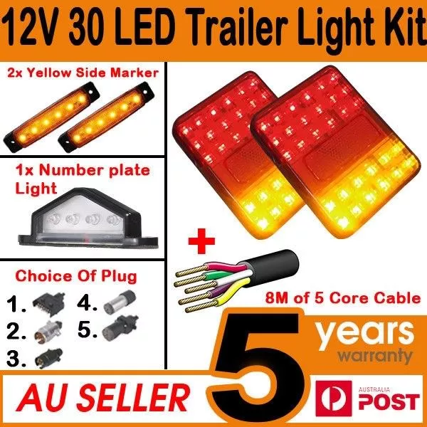 2 x 30 LED TRAILER LIGHTS KIT, Trailer Plug, CABLE, Side Marker, No. Plate Light