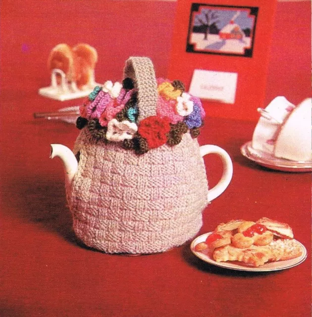 Flower Basket Tea Cosy Tae Pot, Knitting Pattern In Dk.