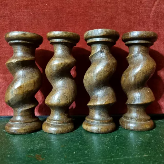 4 Barley twist wood turned spindle Column Antique french architectural salvage