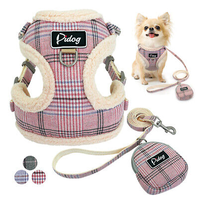 Mesh Fleece Dog Vest Harness & Lead & Treat Bag Small Medium Dogs Walking Leash