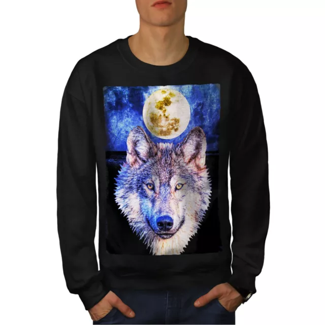 Wellcoda Moon Wolf Beast Mens Sweatshirt, WildLife Casual Pullover Jumper