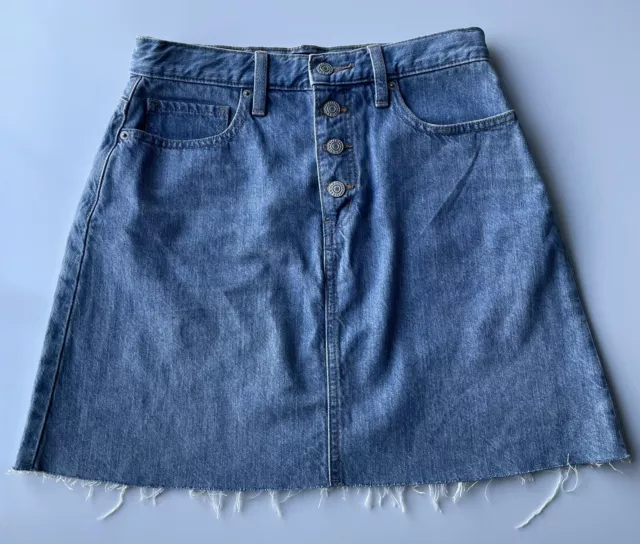 Uniqlo Womens Size 4 Blue Flat Front Cut-Off Button Fly Denim Jean A-Line Skirt