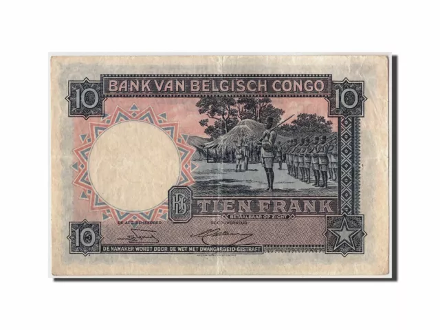 [#306459] Banknote, Belgian Congo, 10 Francs, 1952, 1952-03-14, AU(55-58) 2