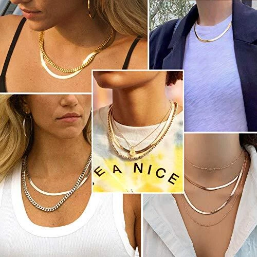 FOCALOOK Collier Chaîne Courte Maille Miroir Acier Inoxydable Plaqué Or – 3mm/5mm, 32/38/46 Cm + Rallonge