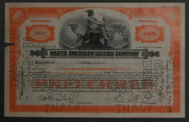 North American Edison Company 1930 100 Shares