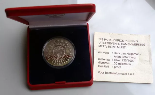 Münze Niederlande Paralympics Barcelona 1992 Silber PP