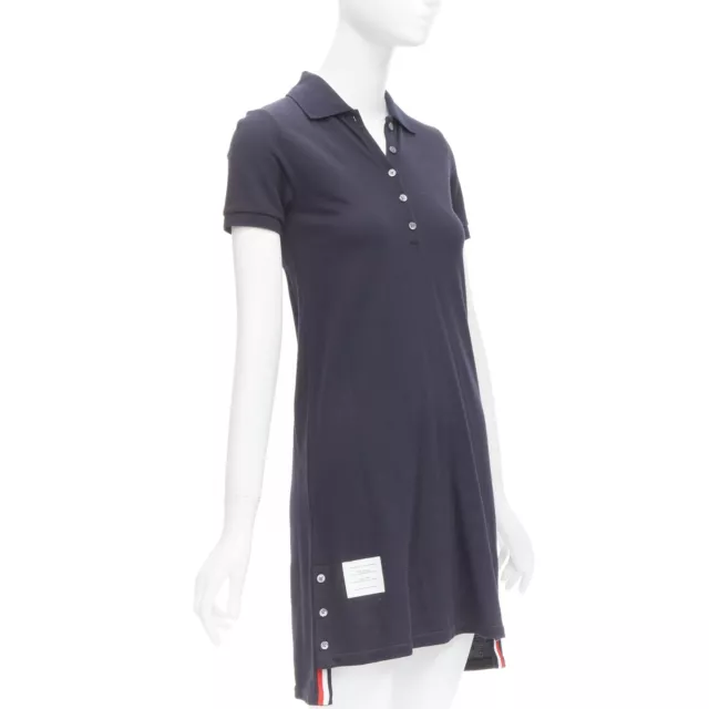 THOM BROWNE navy blue signature stripe webbing pique polo dress IT36 XXS 3