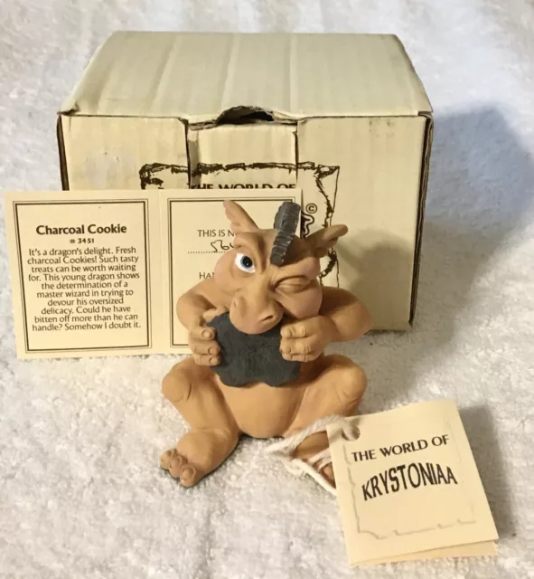 World Of Krystonia Figurine Charcoal Cookie Hand Painted England Dragon Box Tags