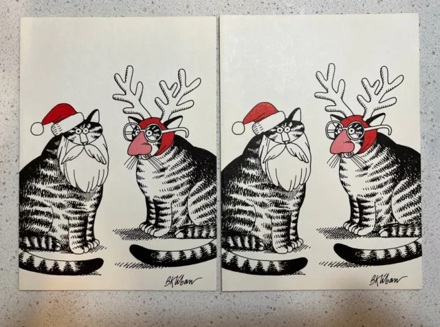 Rare New 2 Kliban Kilban Cat 1978 Christmas Holiday Cards Envelopes "Ho Ho Ho”