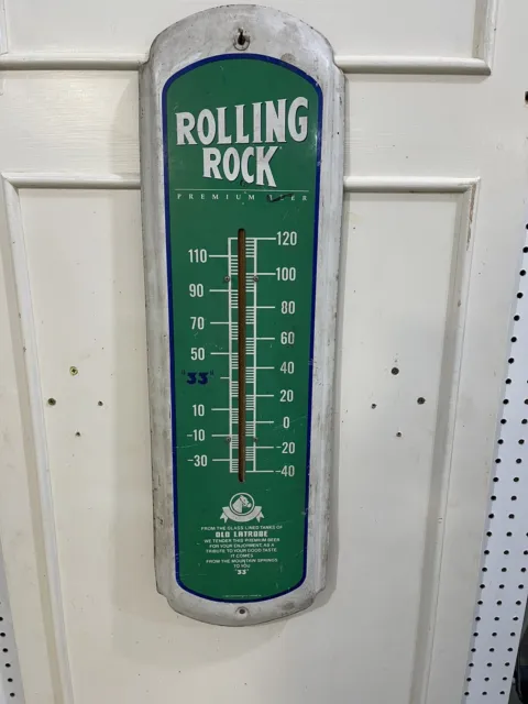 Vintage Rolling Rock Beer  Sign Thermometer 27” tall