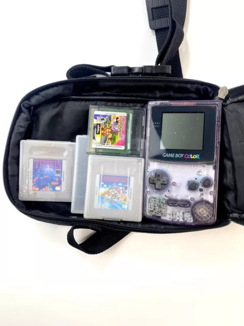 Nintendo Gameboy Color Atomic Purple GBC Tested - Case Bag Mario Tetris More