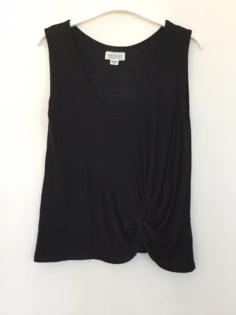 Velvet by Graham and Spencer Black Linen Sleeveless Knit Twist Front Top Size XS