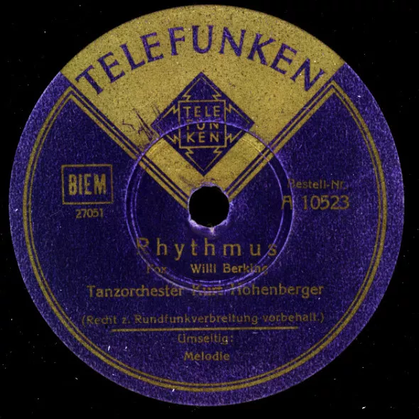KURT HOHENBERGER TANZORCHESTER  Rhythmus / Melodie   Schellackplatte 78RPM S625