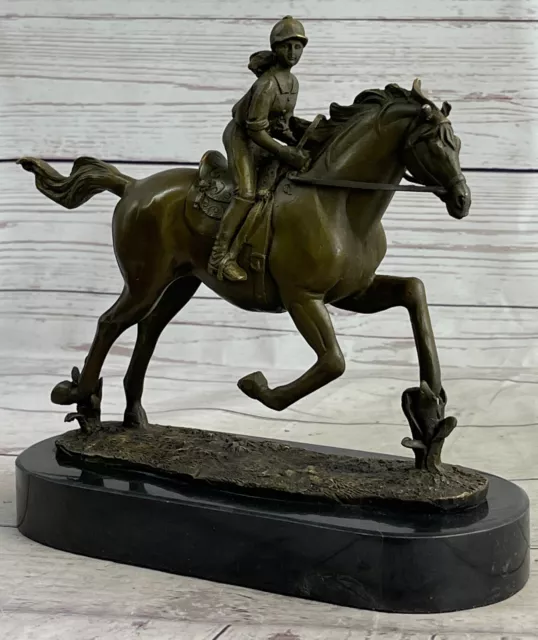 Handmade Original Hot Cast Bronze Race Horse Jockey Equestrian Trophy Sculpture