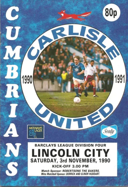 Carlisle United V Lincoln City 3-11-1990 Division 4 Match Day Programme