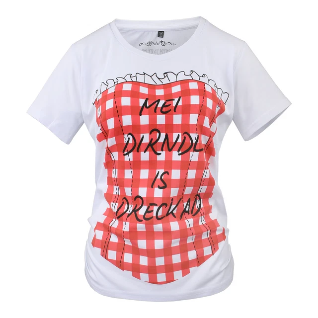 T-shirt tradizionale donna costume camicetta bavarese Mei dirndl is drecked bianco XL