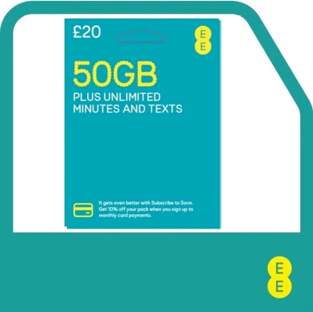 Scheda SIM EE ufficiale nano/micro/standard testi e chiamate illimitati 50 GB £20 UK