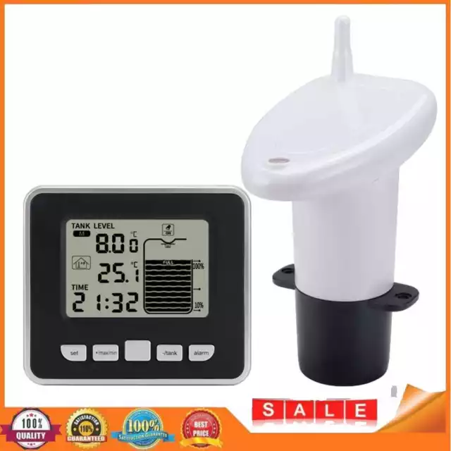 Ultrasonic Tank Liquid Depth Level Meter w/Temperature Alarm Water Level Gauge