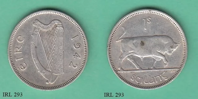 Ireland 1 One Shilling 1942 Silver Coin