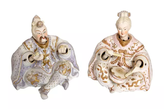 Pair of Antique Ardalt Japanese Bisque Porcelain Nodders Figurines