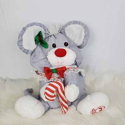 Vintage 1987 Fisher Price Puffalump Gray Christmas Mouse Plush Candy Cane 13"
