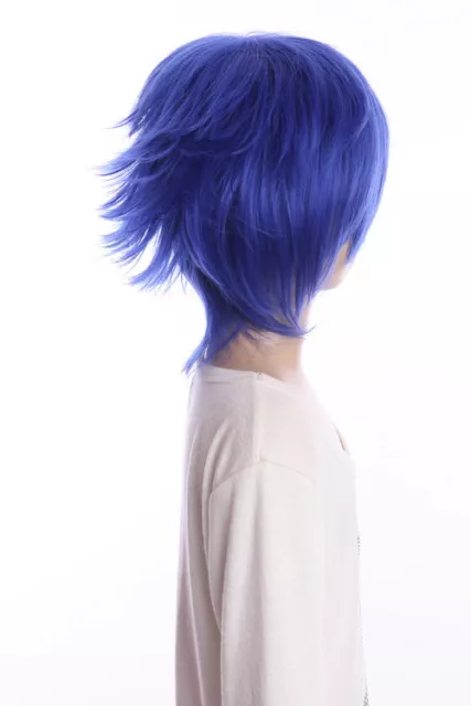 W-01-F11-1 Blu Corto Cosplay Parrucca Wig Ondulato Capelli Anime Manga Carnevale 3