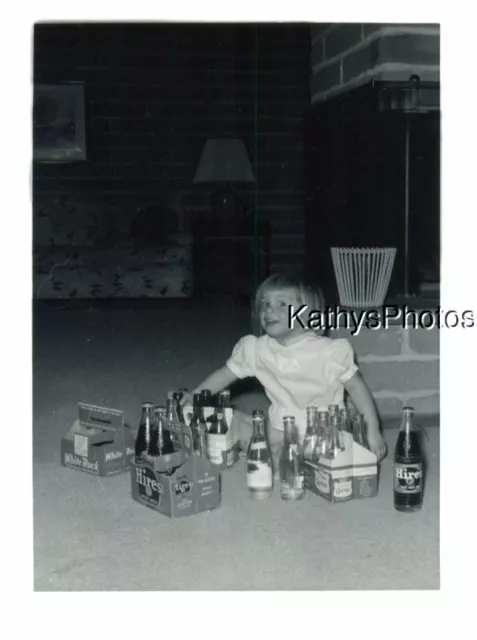 Found B&W Photo H_2724 Little Girl & Hires-White Rock-Canada Dry Quinac Bottles