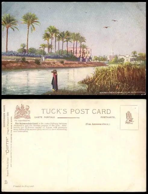 Egypt Old Tuck's Oilette Postcard Mahmoudieh Canal near Alexandria Drawing Water