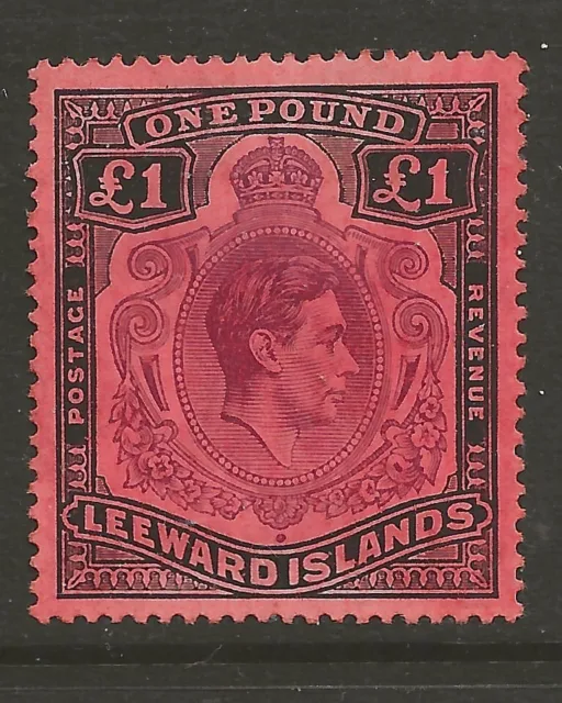 LEEWARD ISLES (11 -1152) KGV1 SG114a £1 perf 14 PURPLE-BLACK/CARMINE UMM / MNH