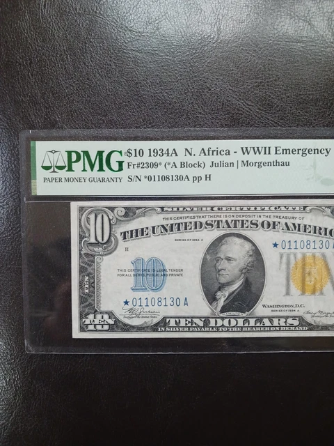 $10 1934 A STARNOTE(( NORTH AFRICA )) Silver Certificate pmg 30 4