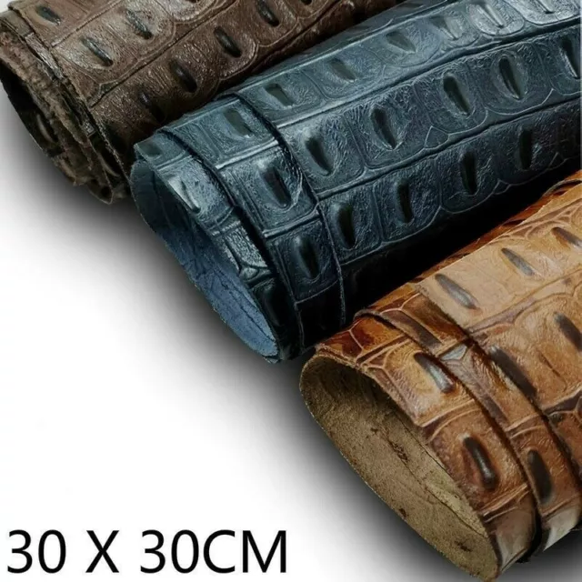 Real Genuine Leather Fabric Hide Cut Scrap Craft Alligator Pattern Material DIY