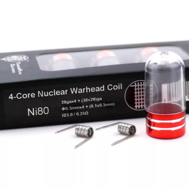 5x 2 ThunderHead Creations 4-Core Nuclear Warhead Ni80 0,25 Ω Coils 0,3 mm innen