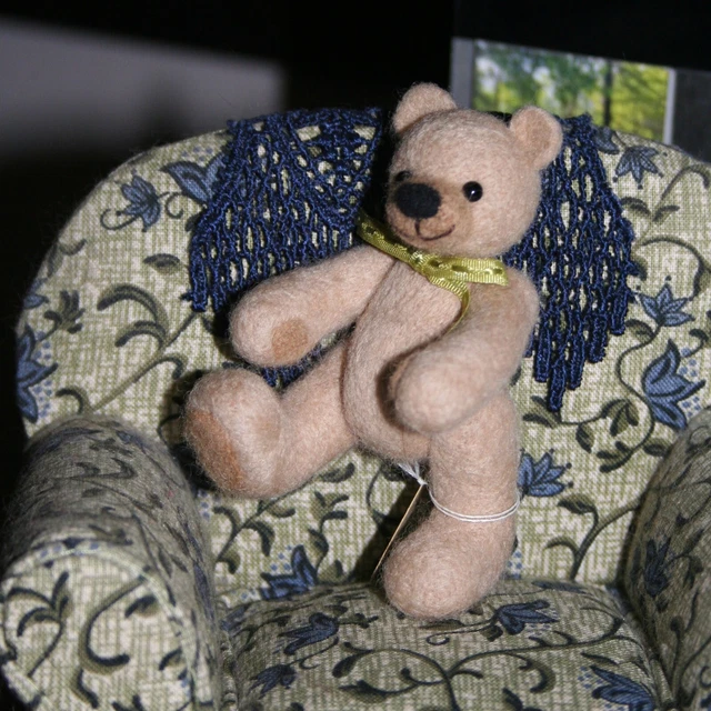 OOAK Miniature 3” German Merino Wool Mohair Artist Bear named LENNY